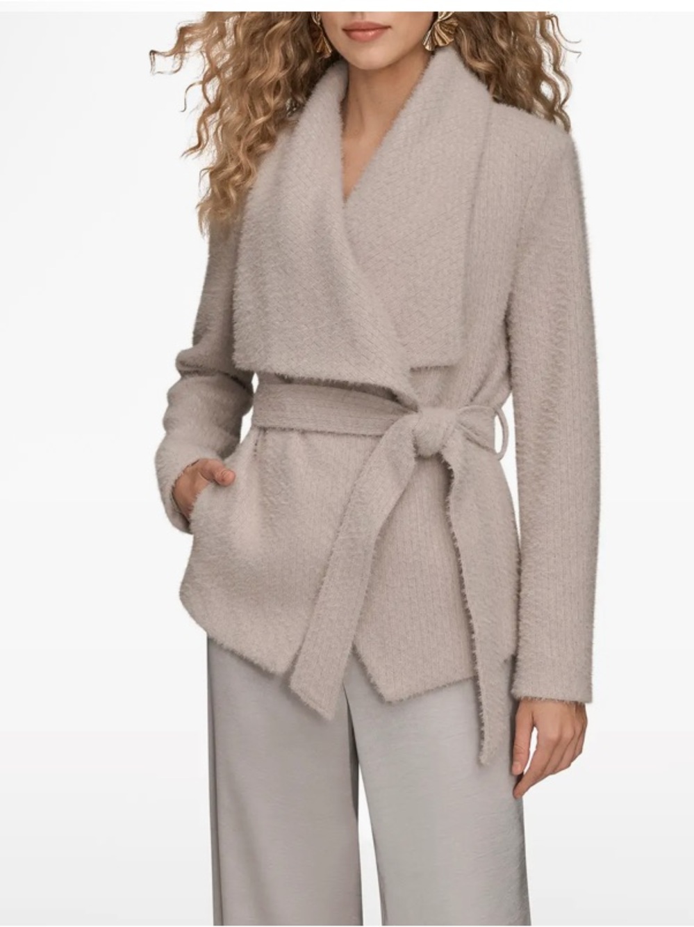 Donna Karan Soft Wrap Coat in Light Taupe